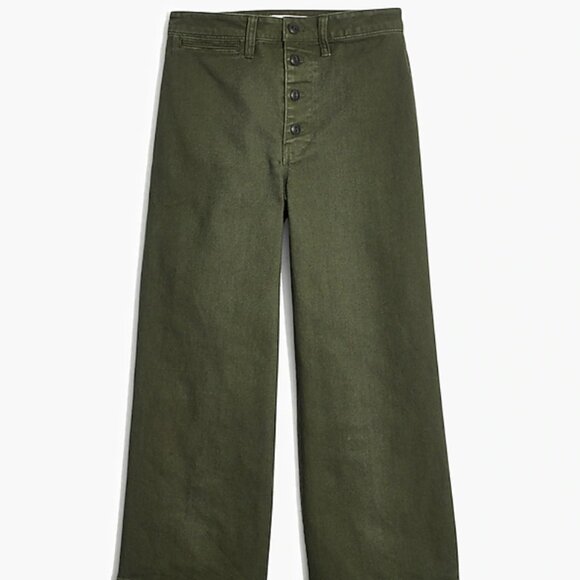 Madewell Emmett Wide-Leg Crop Pants: Button-Front Edition Dark Green - Picture 3 of 7